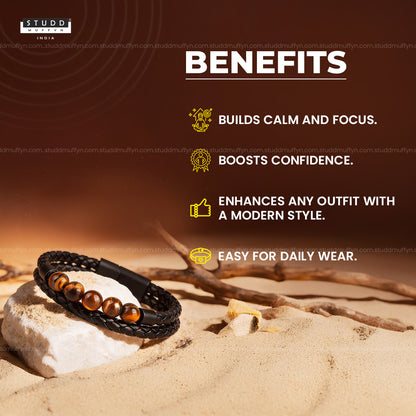 Tiger Eye Vegan Leather Bracelet