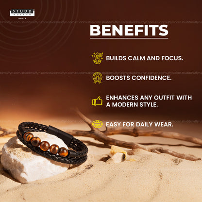 Tiger Eye Vegan Leather Bracelet