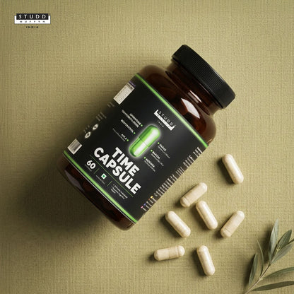 Time Capsule bottle with vegetarian capsules, Spermidine Resveratrol Amla Moringa complex