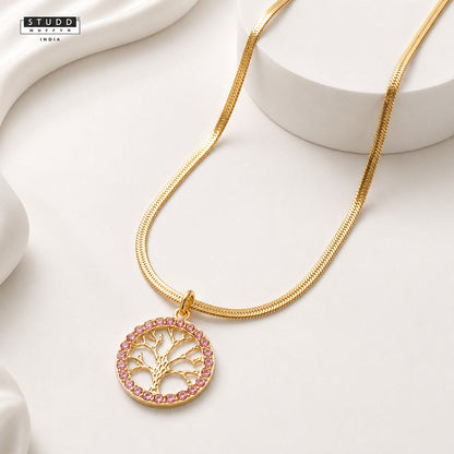 Tree of Life Pendant - 24K Gold Plated [ With Velore Snake Chain]
