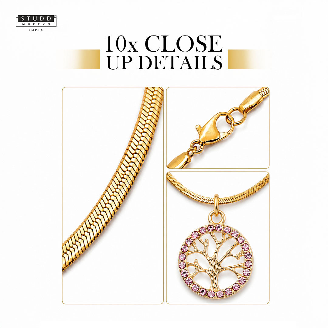 Tree of Life Pendant - 24K Gold Plated [ With Velore Snake Chain]