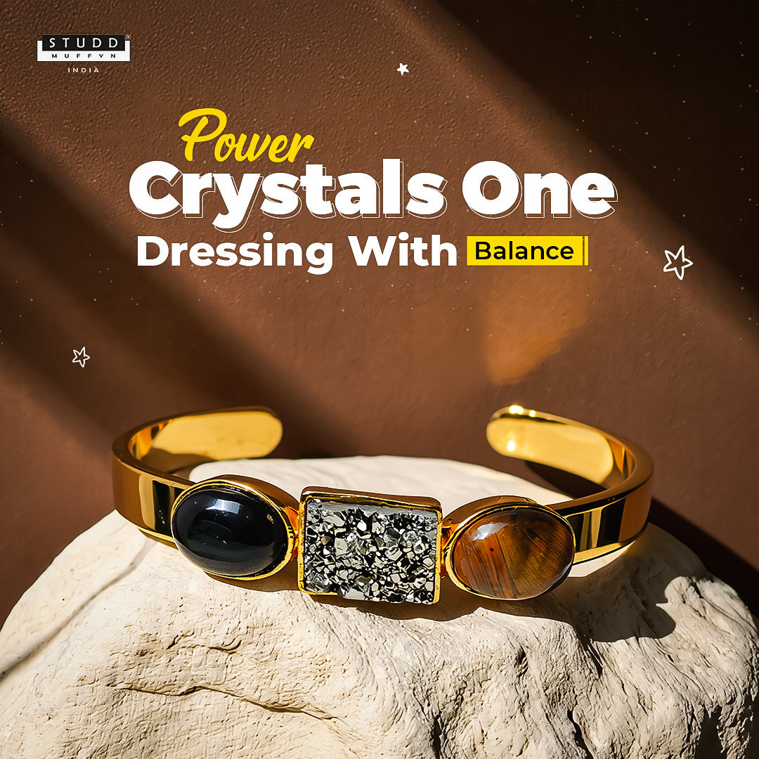 Triple Crystal Gold-Toned Luxe Cuff Adjustable Bracelet