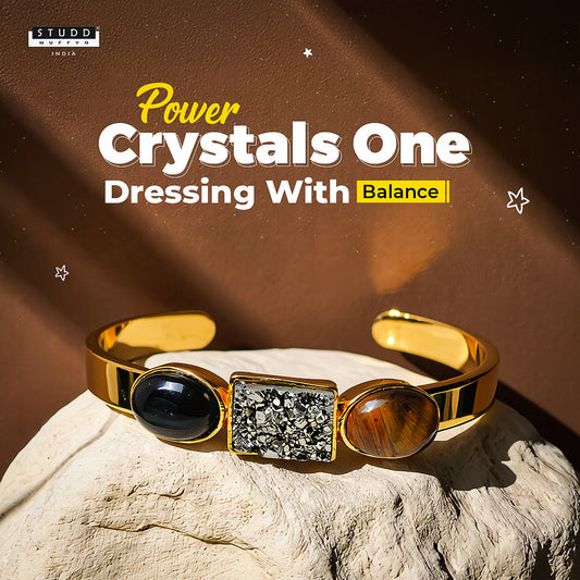 Triple Crystal Gold-Toned Luxe Cuff Adjustable Bracelet