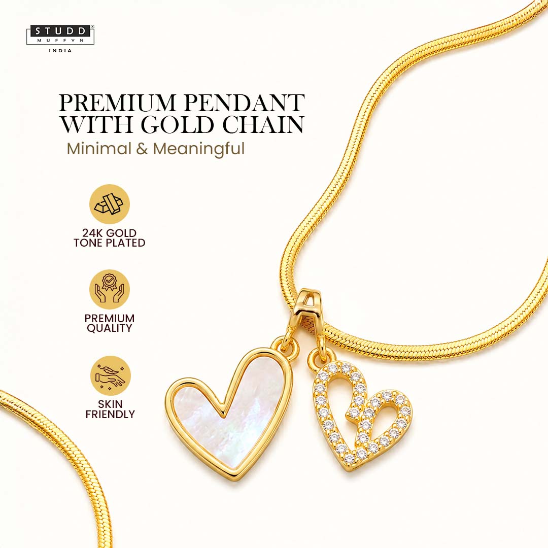 Twin Hearts Pendant – 24K Gold Tone Plated [With Chain]