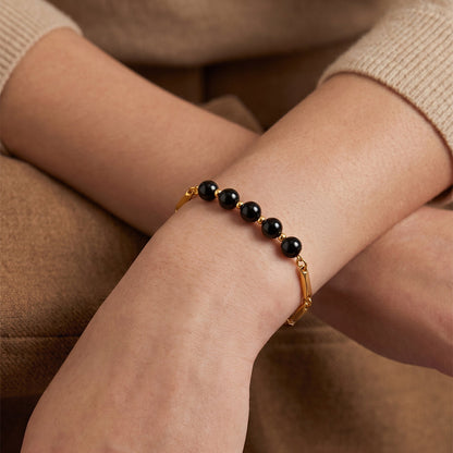 Obsidian Crystal 24K Gold-Toned Rice Chain Bracelet