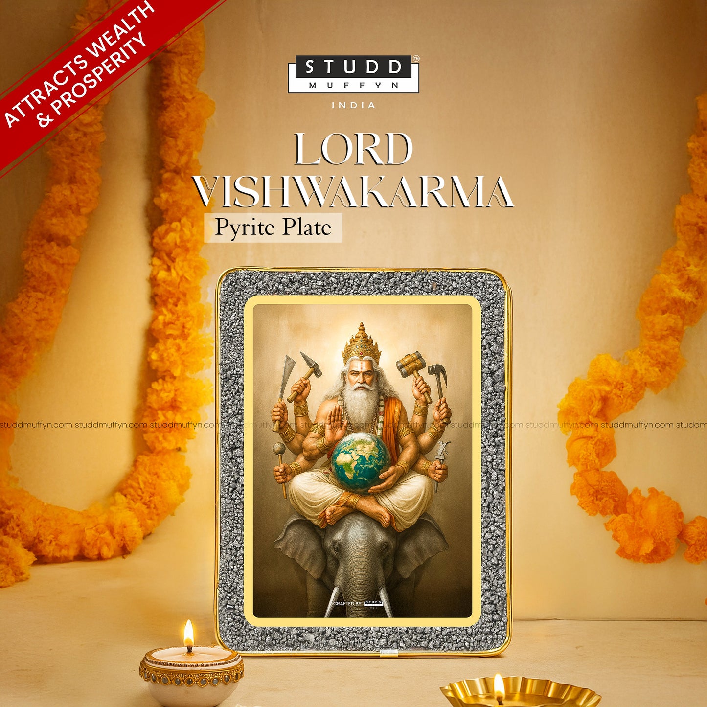 Lord Vishwakarma Pyrite Plate [Rectangle Plate]