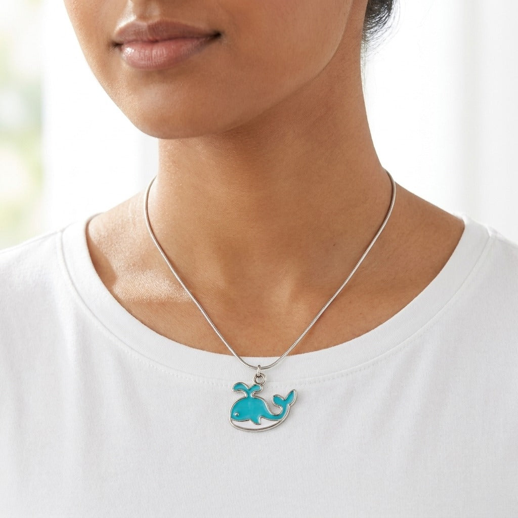 Blue Dolphin Pendant - 24K Gold Tone