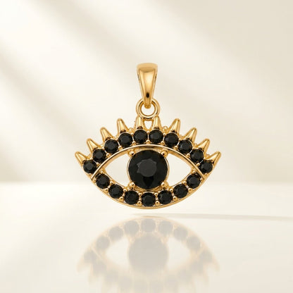 Black Evil Eye Pendant - 24K Gold Tone