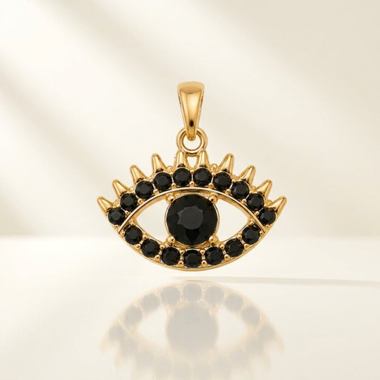 Black Evil Eye Pendant - 24K Gold Tone