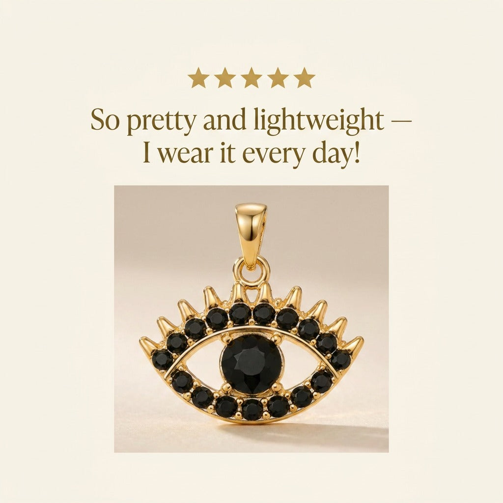 Black Evil Eye Pendant - 24K Gold Tone