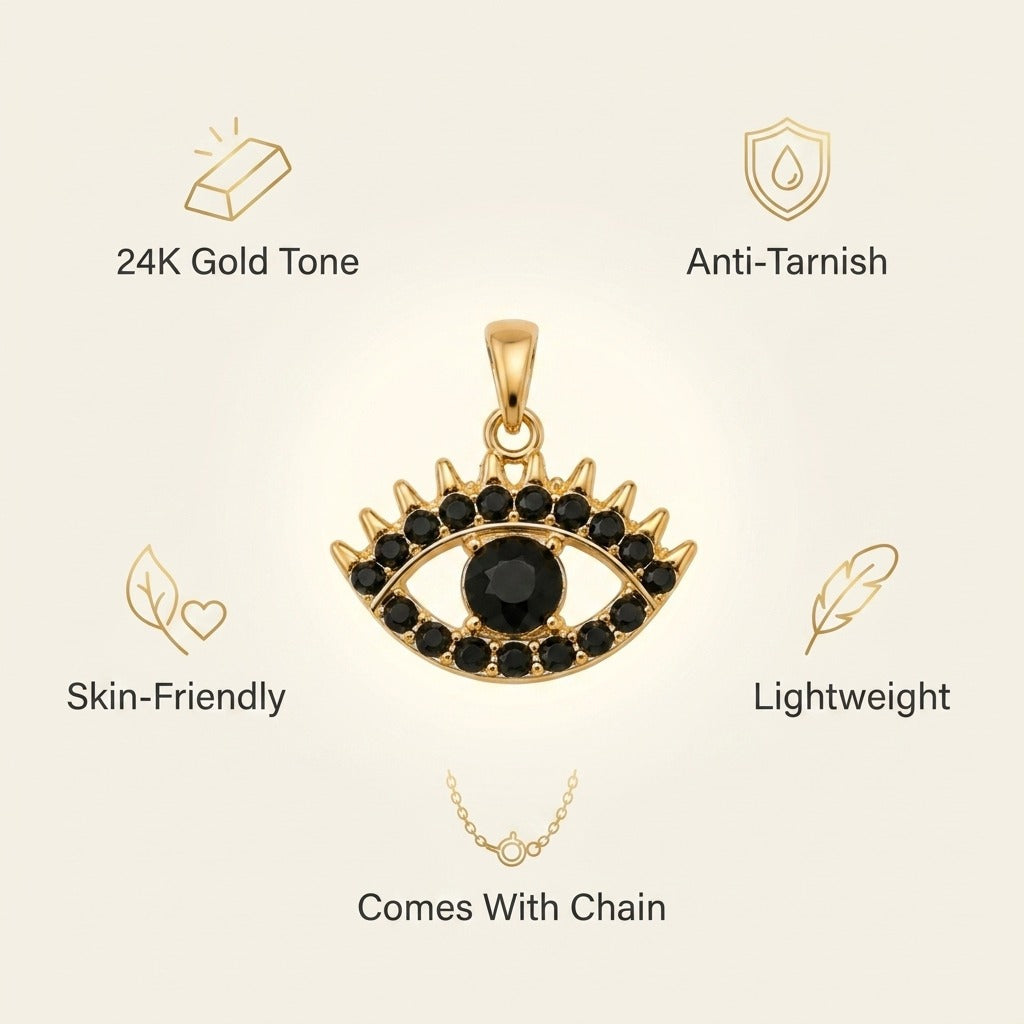 Black Evil Eye Pendant - 24K Gold Tone