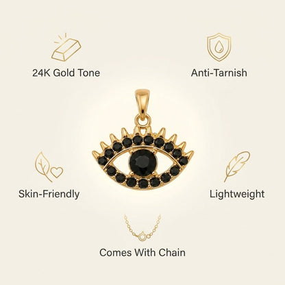Black Evil Eye Pendant - 24K Gold Tone