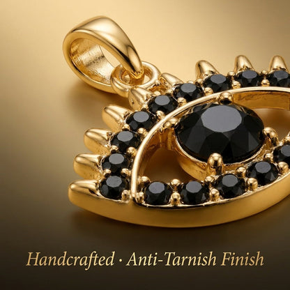 Black Evil Eye Pendant - 24K Gold Tone