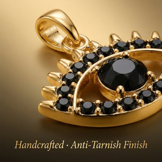 Black Evil Eye Pendant - 24K Gold Tone