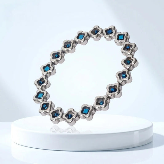 Silver & Blue Clover Bracelet