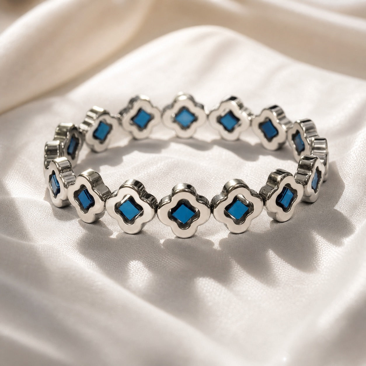 Silver & Blue Clover Bracelet