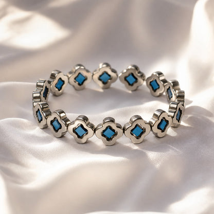 Silver & Blue Clover Bracelet
