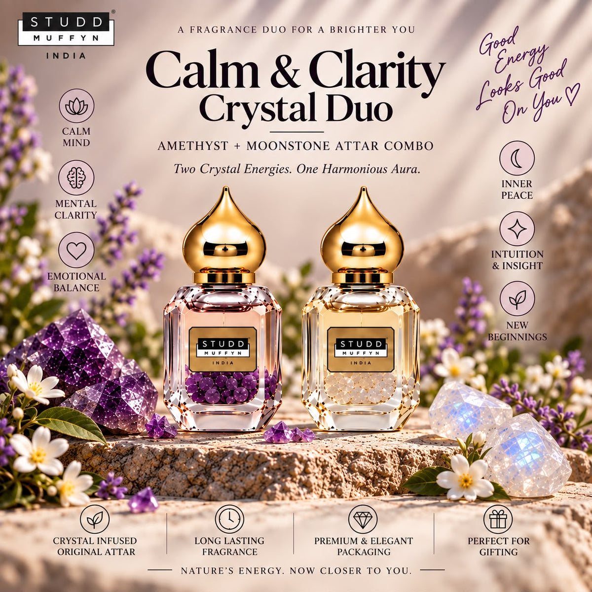 Calm & Clarity Crystal Duo – Amethyst + Moonstone Attar Combo