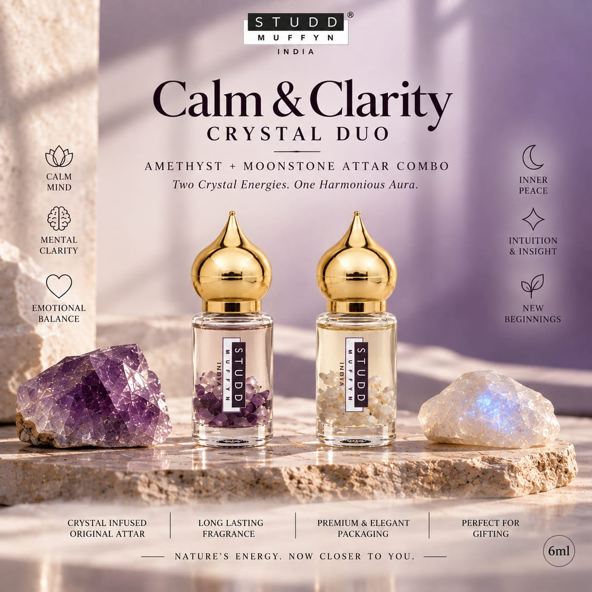 Calm & Clarity Crystal Duo – Amethyst + Moonstone Attar Combo