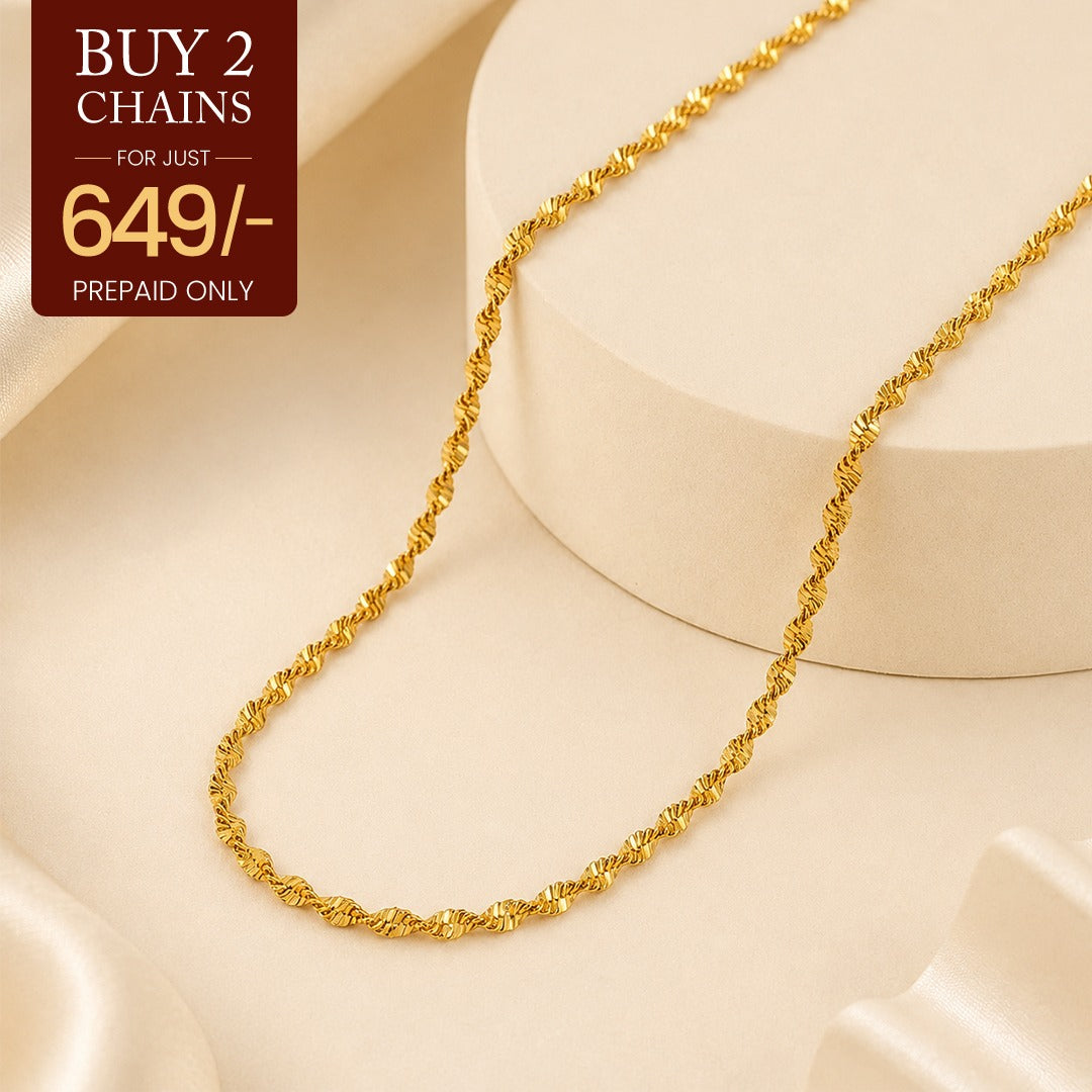 Golden Twisted Chain - 24K Gold Tone Plated [ Pack of 2 ]