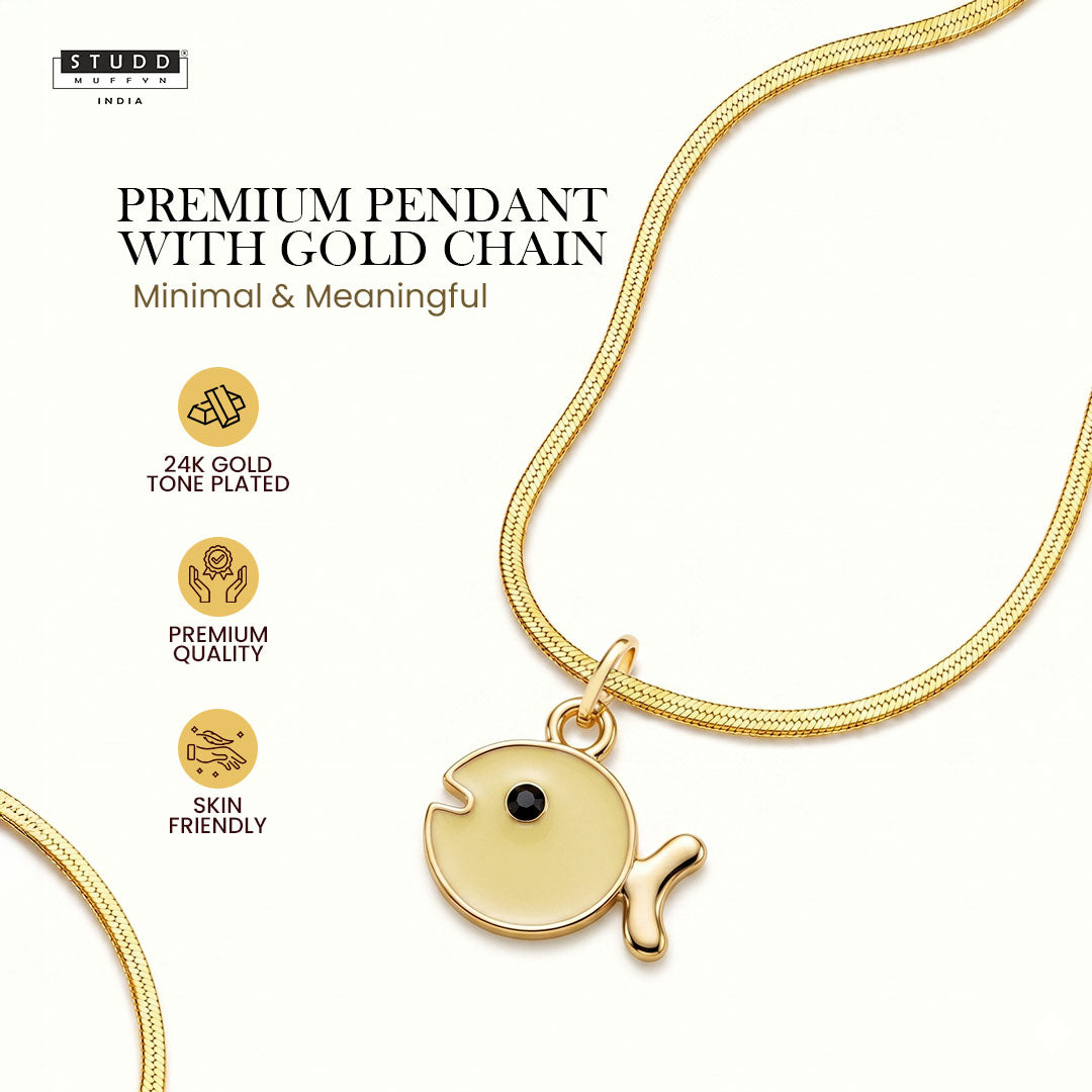 Yellow Fish Pendant - 24K Gold Plated [ With Velore Snake Chain]