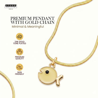 Yellow Fish Pendant - 24K Gold Plated [ With Velore Snake Chain]