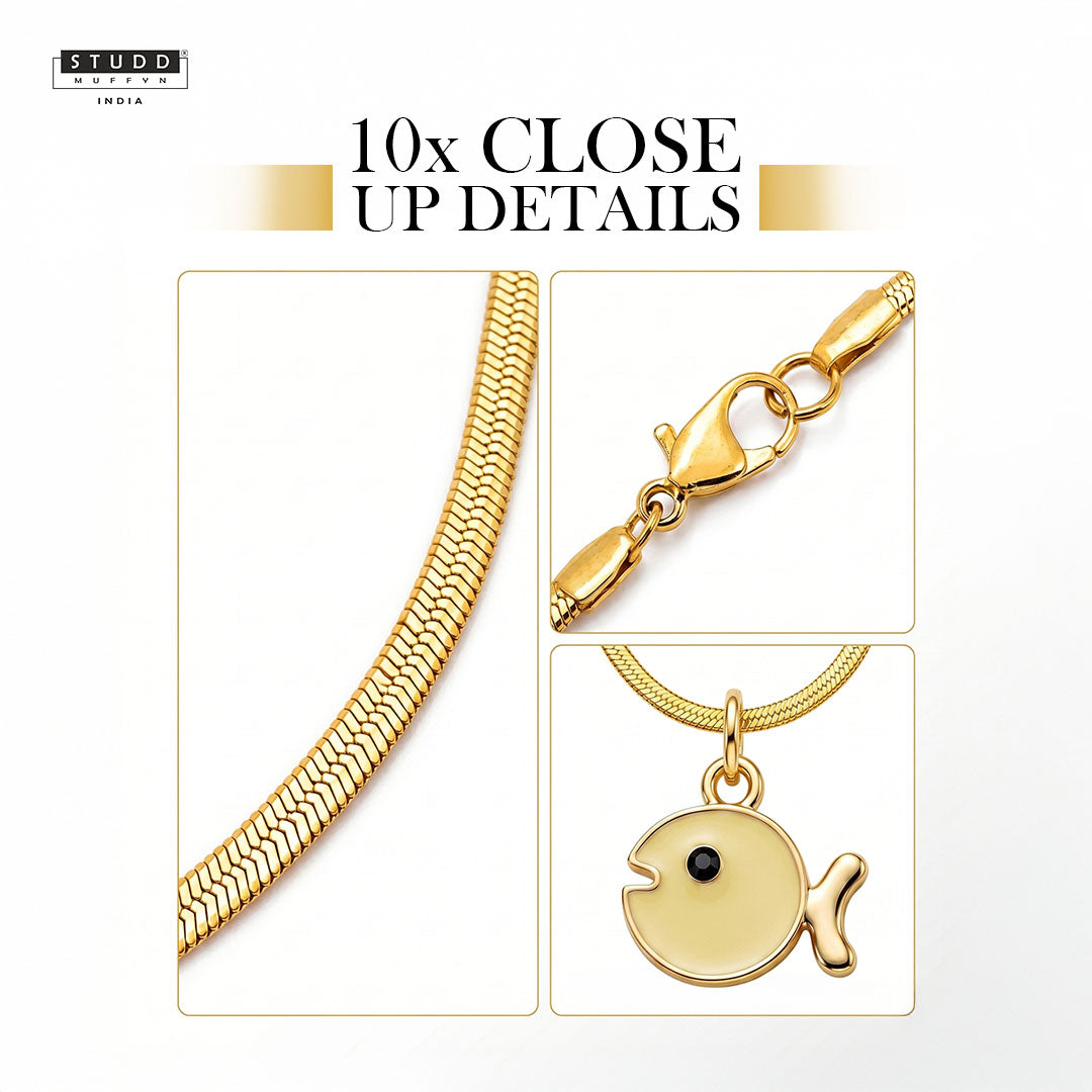 Yellow Fish Pendant - 24K Gold Plated [ With Velore Snake Chain]