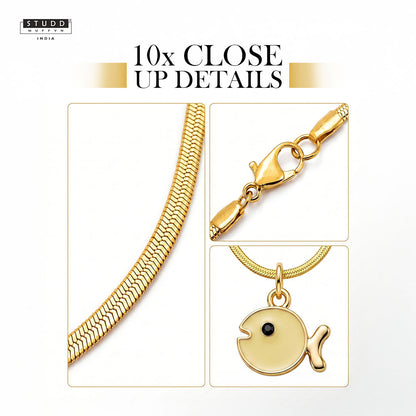 Yellow Fish Pendant - 24K Gold Plated [ With Velore Snake Chain]