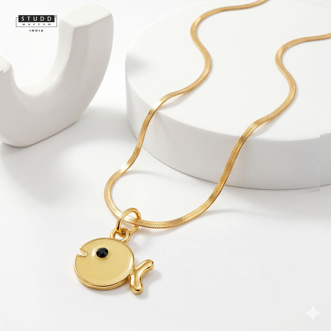 Yellow Fish Pendant - 24K Gold Plated [ With Velore Snake Chain]
