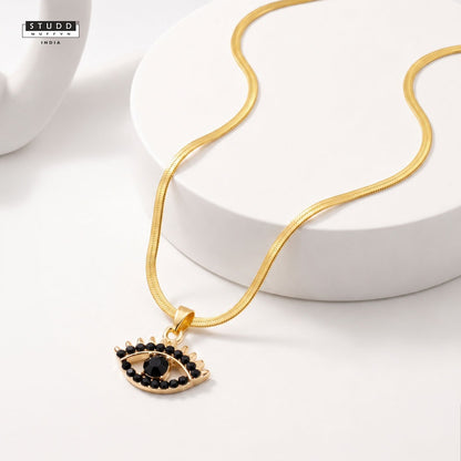 Black Evil Eye Pendant - 24k Gold Plated [ With Chain ]
