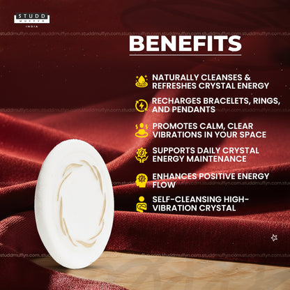 Selenite Coaster with Gold Waves