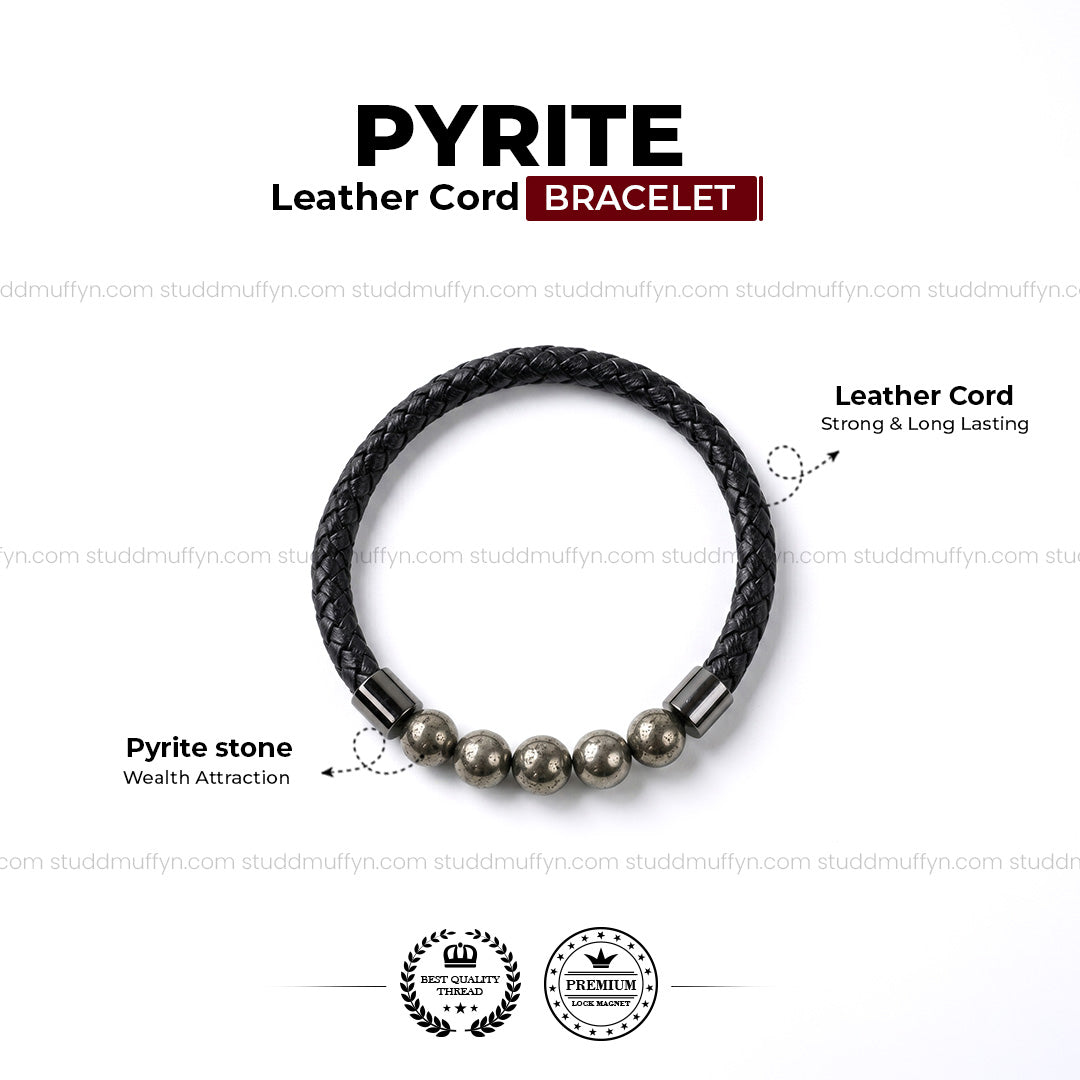 Pyrite Stretchable Leather Bracelet