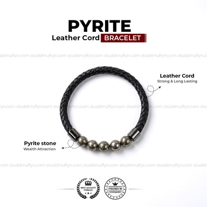 Pyrite Stretchable Leather Bracelet