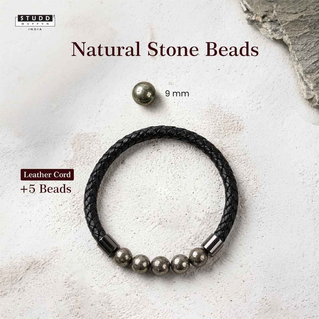 Pyrite Stretchable Leather Bracelet