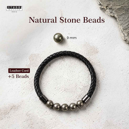Pyrite Stretchable Leather Bracelet