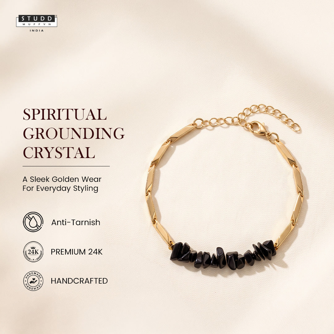ALCHEMY OBSIDIAN 24k Gold Tone Rice Bracelet 3mm