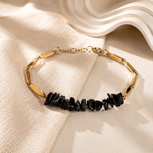 ALCHEMY OBSIDIAN 24k Gold Tone Rice Bracelet 3mm