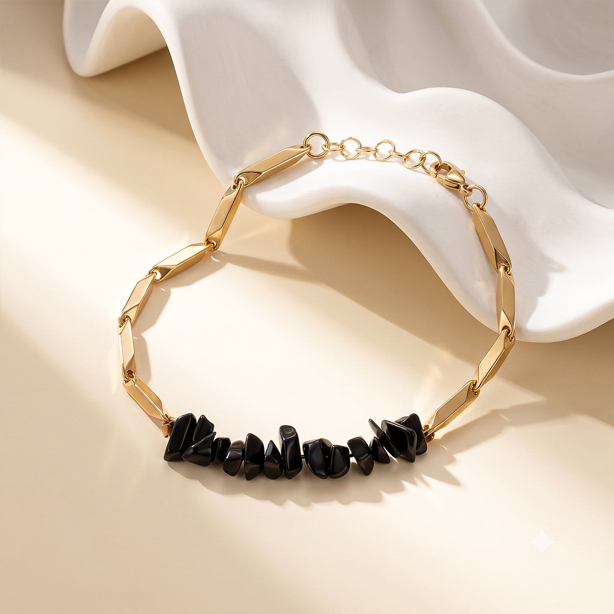 ALCHEMY OBSIDIAN 24k Gold Tone Rice Bracelet 3mm