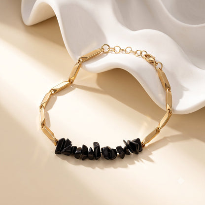 ALCHEMY OBSIDIAN 24k Gold Tone Rice Bracelet 3mm