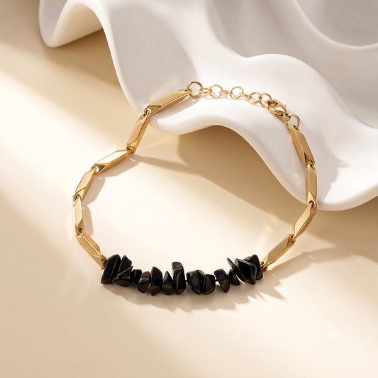 ALCHEMY OBSIDIAN 24k Gold Tone Rice Bracelet 3mm
