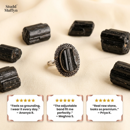 Black Tourmaline Adjustable Ring