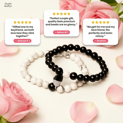 Five-star customer review cards for the magnetic couple bracelet