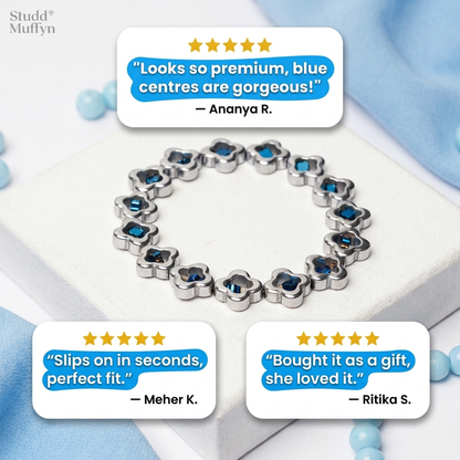 Five-star customer review cards for the clover bracelet
