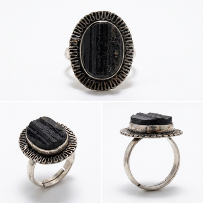 Black Tourmaline Adjustable Ring