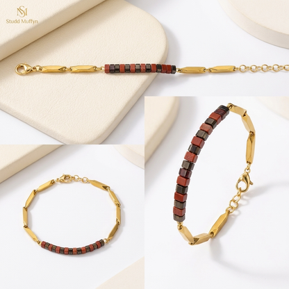 Multi-angle catalog collage of the Passion Golden Rice Bracelet
