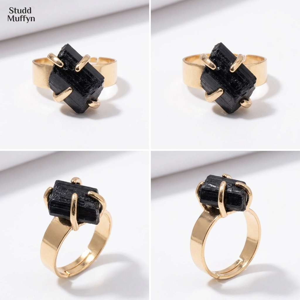 Black Tourmaline Golden Ring