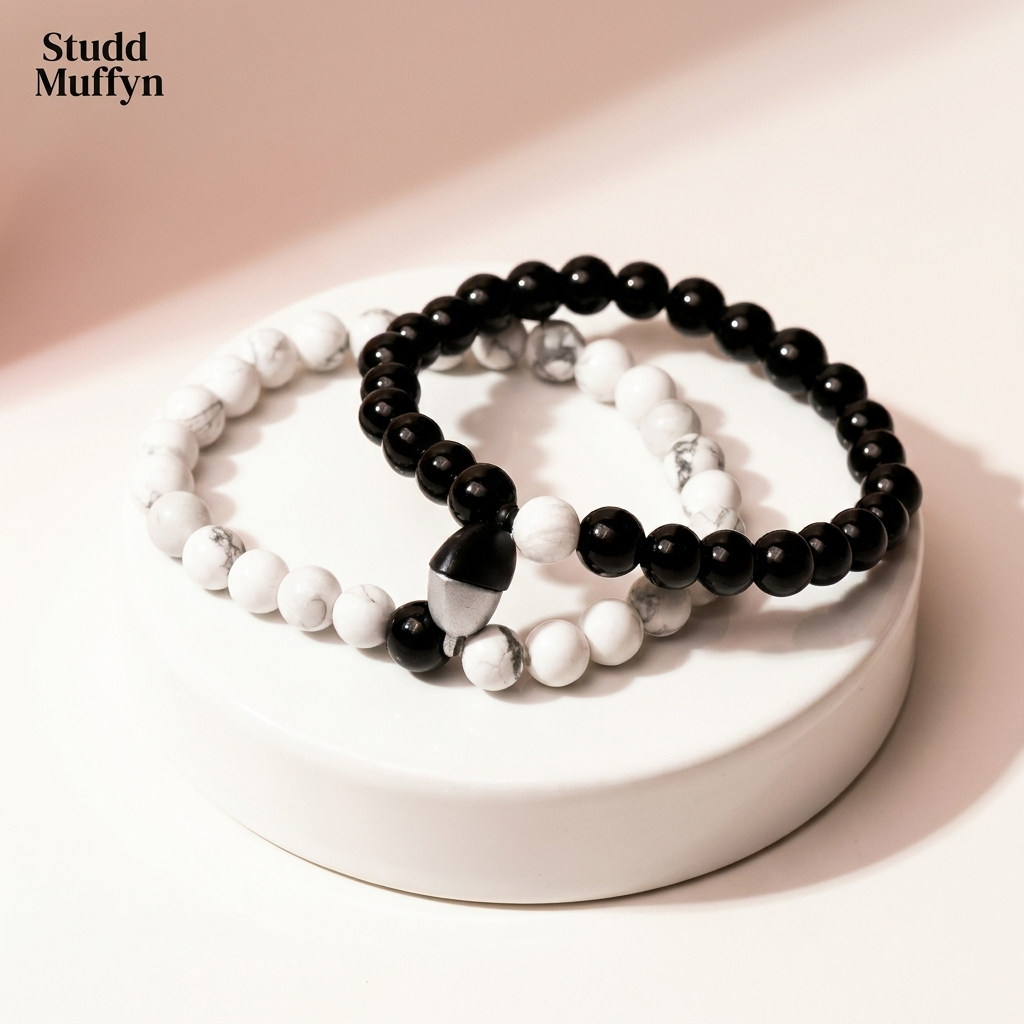 Secure Bond Magnetic Duo black and white marbled couple bracelet set