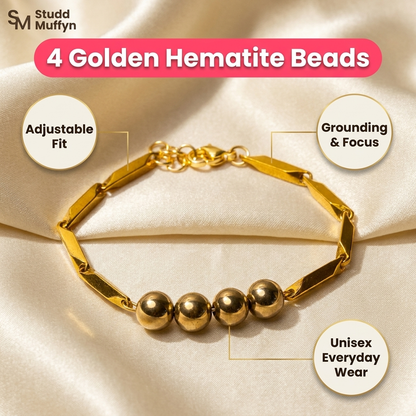 Golden Hematite Rice Bracelet with benefit callout chips