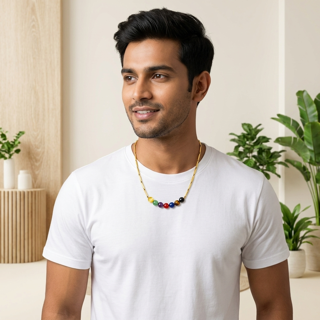 7 Chakra 24K Gold-Toned Rice Chain Pendant