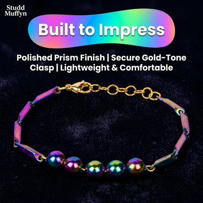 Macro craftsmanship proof of the Prism Hematite bracelet finish